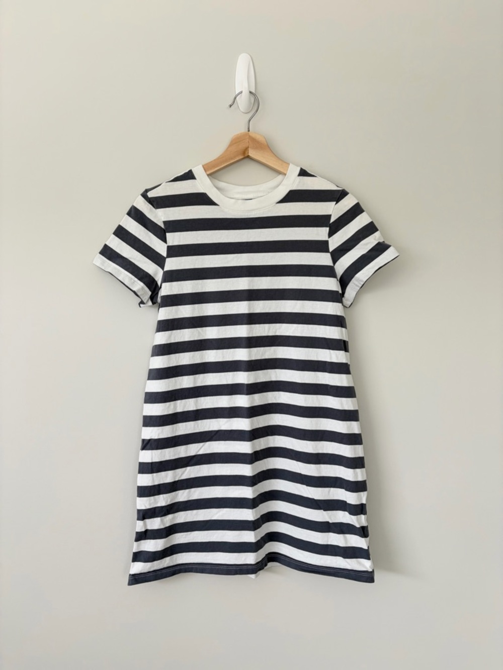 Striped Gray & White Short Sleeve T-Shirt Dress